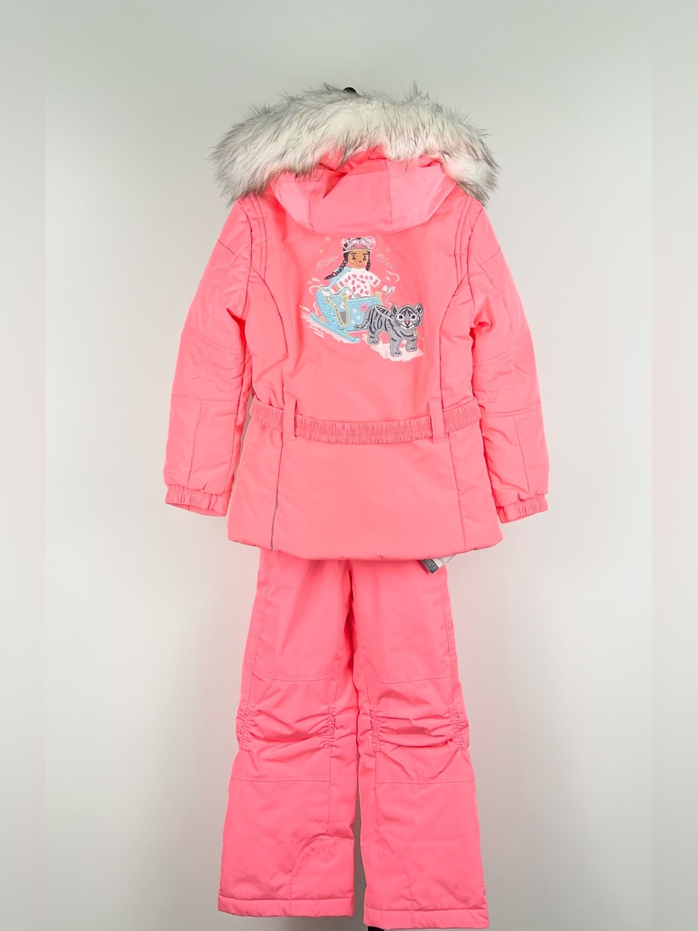 Poivre Blanc Girls Ski Jacket and Overall/Bib Ski Pants Set, Punch Pink, Size 7 - Picture 5 of 14
